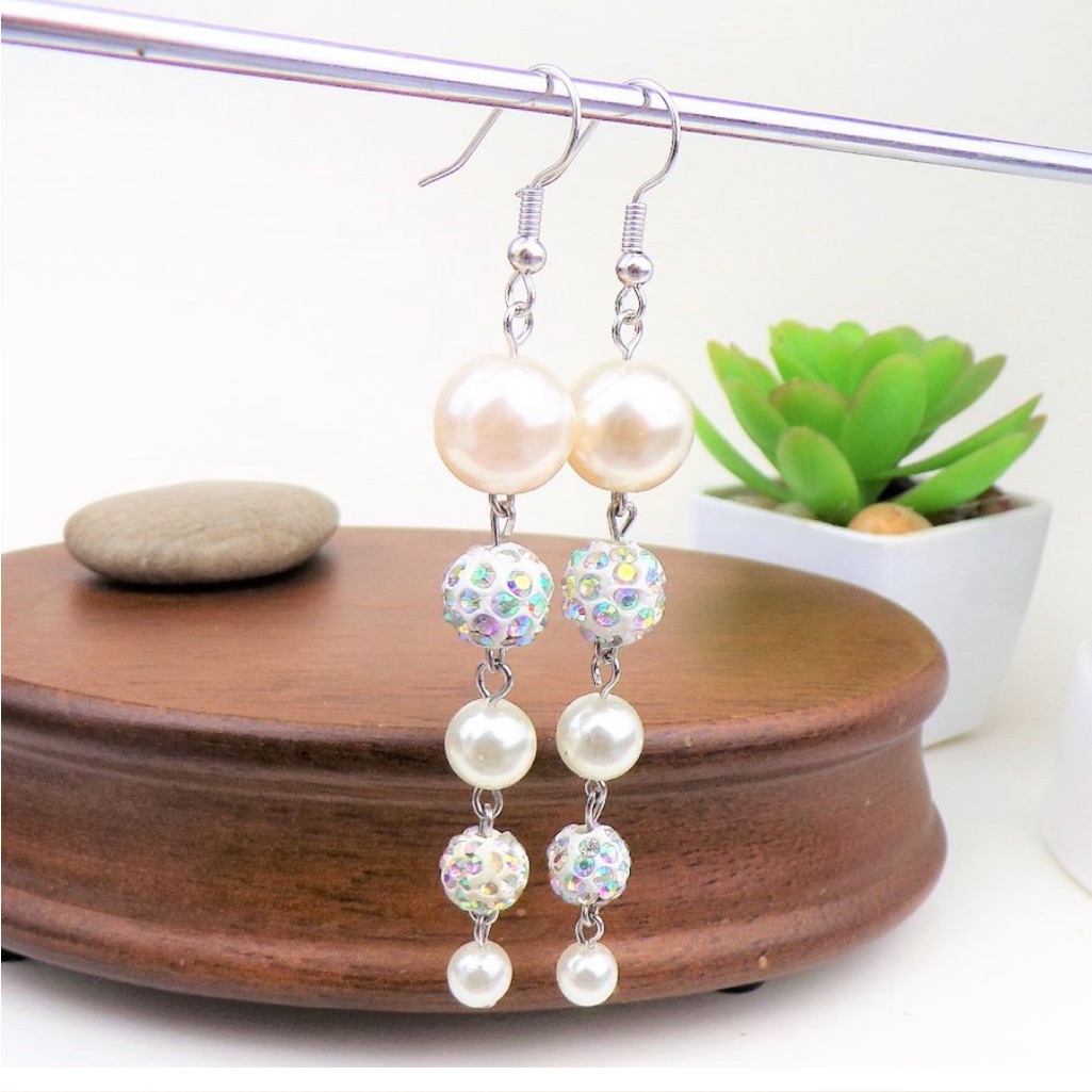 Nwt! Elegant Pearl And Crystal Drop Earrings Made In The Usa